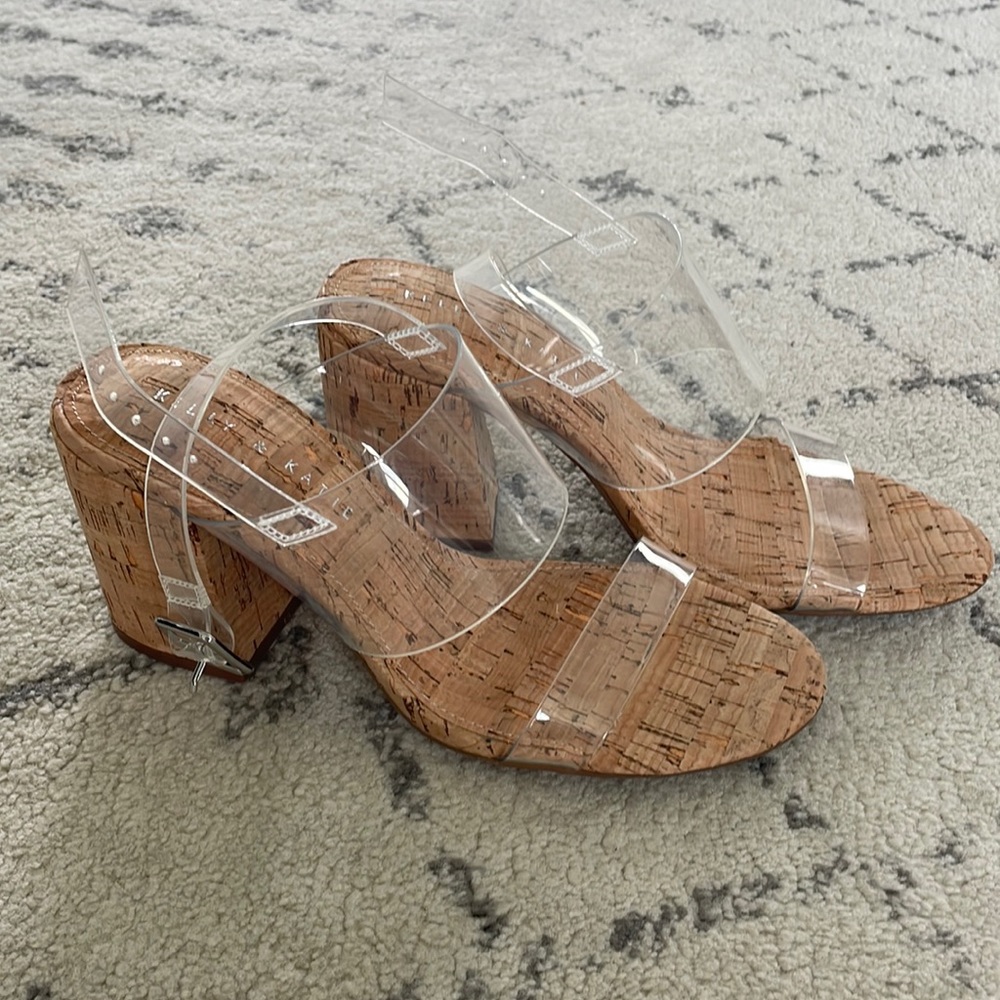 Kelly & Katie clear & cork block heel sandals